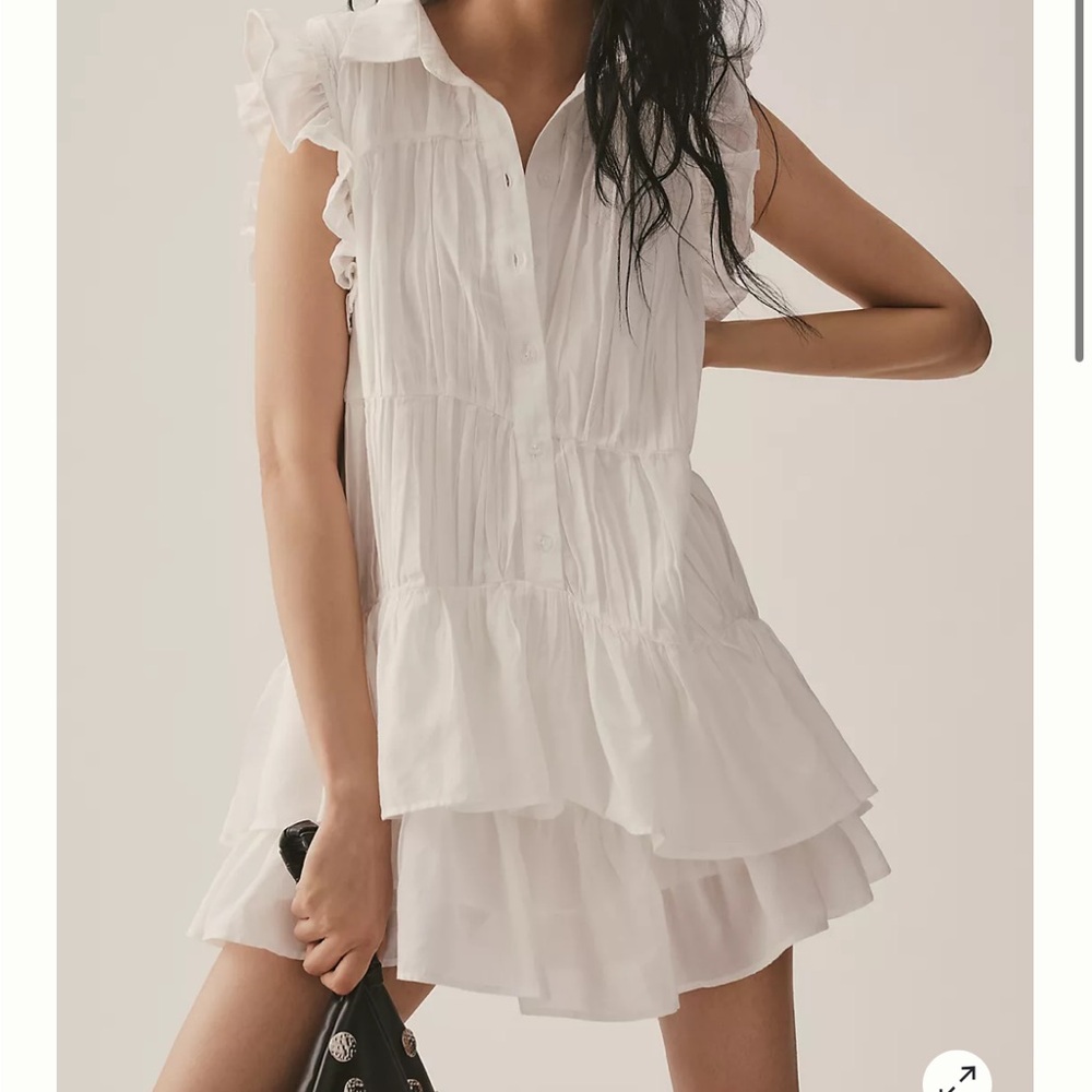 EUC Anthropologie Sleeveless Ruffle Mini Shirt Dress currently $148 in store